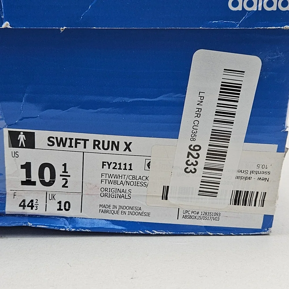Adidas Swift Run X Mens White Black Running Shoes FY2111 Size 10.5 NEW